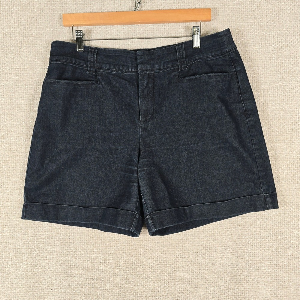 Christopher & Banks Womens Dark Wash Stretch Denim Cuffed Shorts Size 12 Indigo